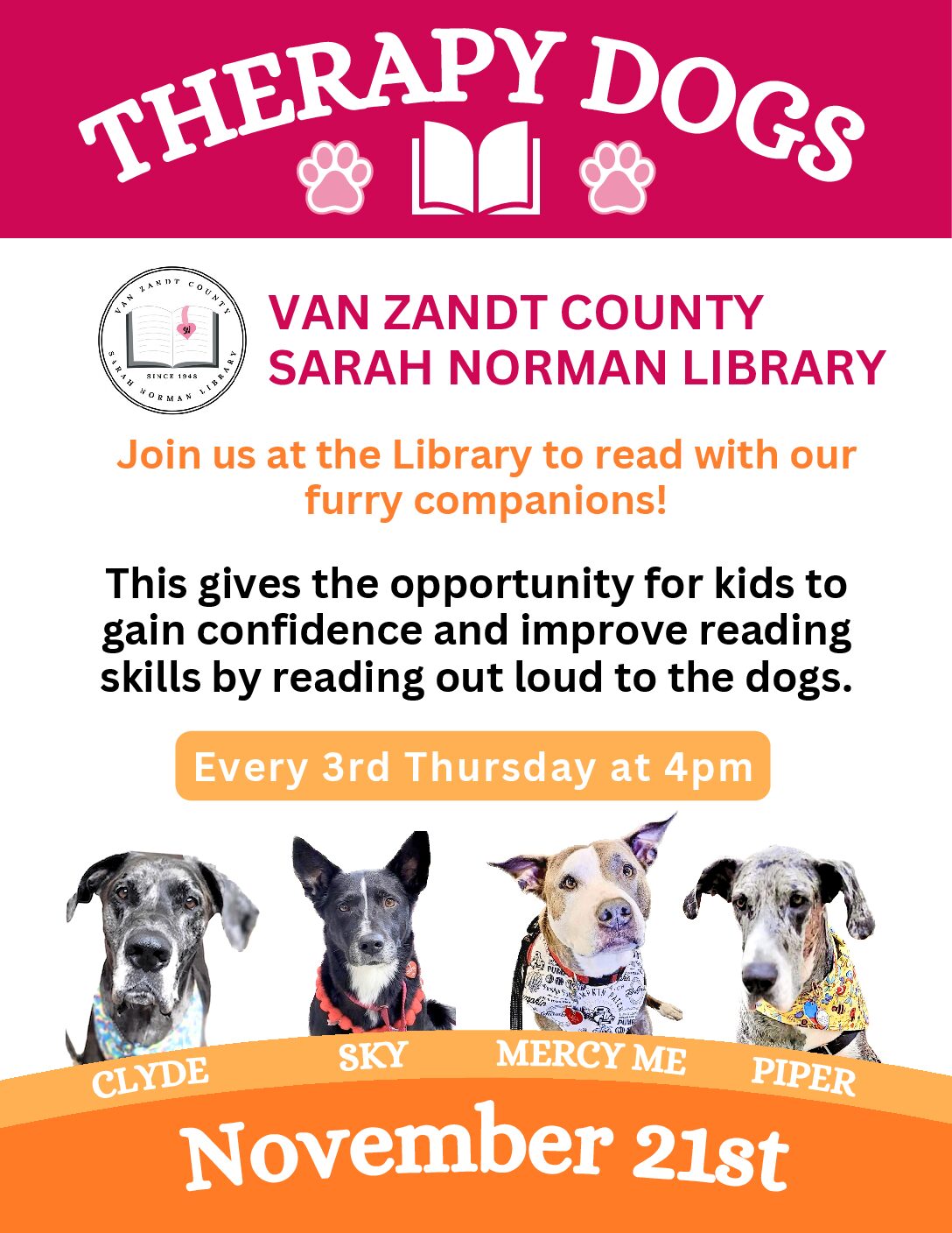 Therapy Dogs - Van Zandt County Sarah Norman Library