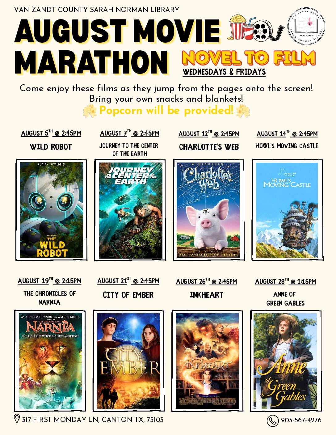 August Movie Marathon: Novel to Film
